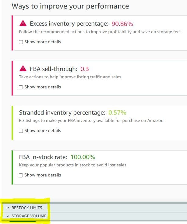 IPI Dashboard, Restock Limits and Storage Volume Tabs